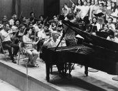 "He was an amazing musical figure (with a) very powerful musical engine inside. A very powerful rhythmic engine. This whole being was involved in the propulsion and expression of music." —Yo-Yo Ma | Kirchner conducts the Beethoven Choral Fantasy with Rudolf Serkin at the piano and Yo-Yo Ma at right, 1973. Photo by Woodrow Leung.
